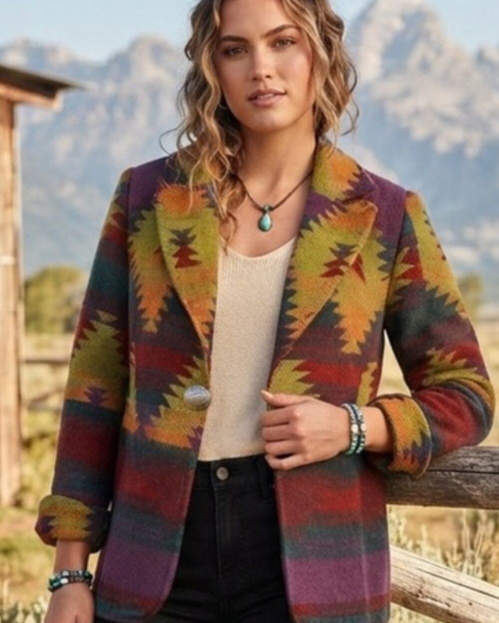 Gorgeous Vibrantly Colored Vintage Western/Aztec Coldwater Creek Blazer Jacket